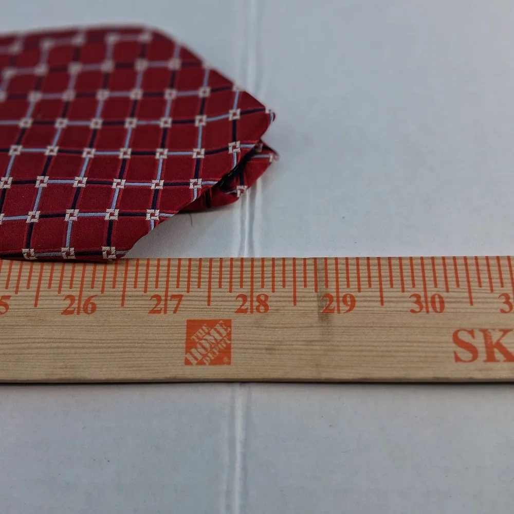 IZOD Necktie Men One Size Red Geometric Grid 100% Silk Classic Professional Tie